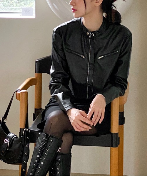 by muni:r（バイ ムニール）の「クロップドライダースジャケット（ライダースジャケット・レディース・ブラウン/ブラック・FREE）」の14枚目の写真