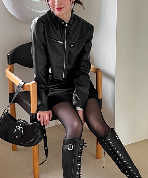 by muni:r（バイ ムニール）の「クロップドライダースジャケット（ライダースジャケット・レディース・ブラウン/ブラック・FREE）」の18枚目の写真