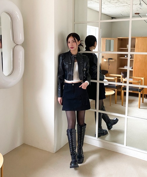 by muni:r（バイ ムニール）の「クロップドライダースジャケット（ライダースジャケット・レディース・ブラウン/ブラック・FREE）」の20枚目の写真