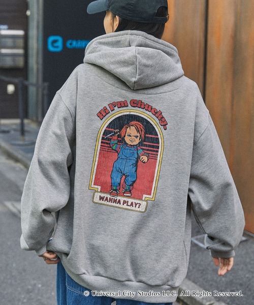MONO-MART（モノマート）の「【CHUCKY】別注 チャッキー ヴィンテージライクデザインビッグ裏起毛パーカー（パーカー・メンズ・グレイッシュブルー/スミクロ/グレー・L/M）」の3枚目の写真
