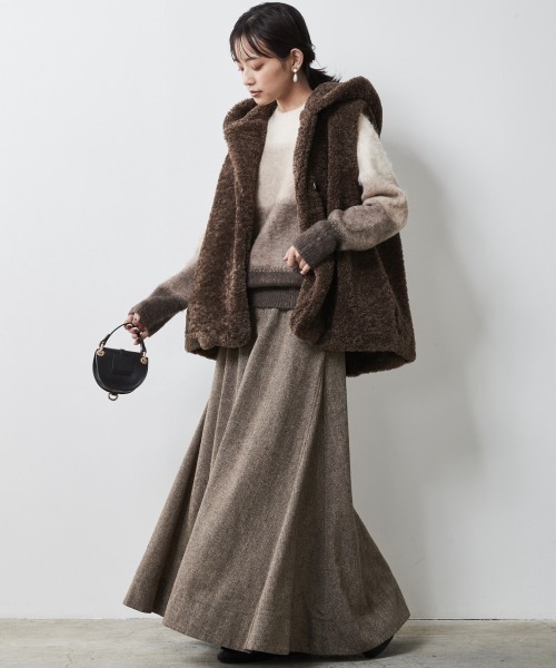 CHIC STYLE（シックスタイル）の「 ツイードフレアマキシスカート ＜大きいサイズ有＞シックスタイル（スカート・レディース・ブラウン系/グレー系・M/L/LL/3L/4L/5L）」の3枚目の写真