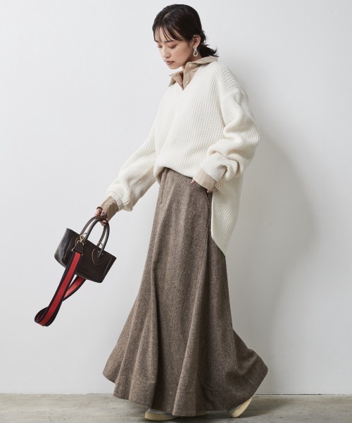 CHIC STYLE（シックスタイル）の「 ツイードフレアマキシスカート ＜大きいサイズ有＞シックスタイル（スカート・レディース・ブラウン系/グレー系・M/L/LL/3L/4L/5L）」の11枚目の写真