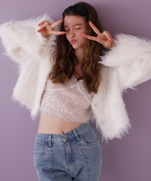 Yukiemon ユキエモン カーディガン シアー レース 襟 生成 白 Yukiemon ユキエモン カーディガン シアー レース 襟 生成 白