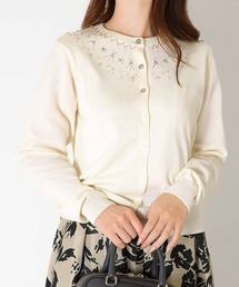 ビーズ刺繍クルーネックカーディガン