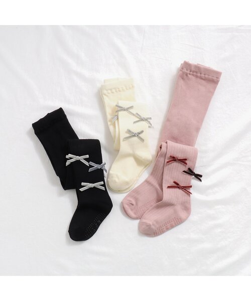 apres les cours（アプレレクール）の「リボン付きタイツ（タイツ/ストッキング・キッズ・ブラック/アイボリー/ピンク・90/140/120/100/110）」の4枚目の写真