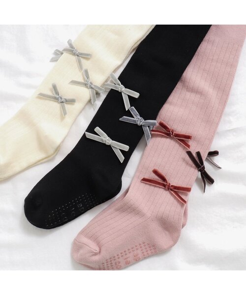 apres les cours（アプレレクール）の「リボン付きタイツ（タイツ/ストッキング・キッズ・ブラック/アイボリー/ピンク・90/140/120/100/110）」の5枚目の写真