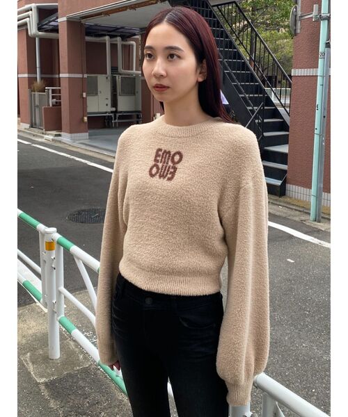 EMODA(エモダ)の「ジャガードロゴニット(ニット/セーター・レディース・ブルー/レッド/ブラック/ベージュ・FREE)」の6枚目の写真