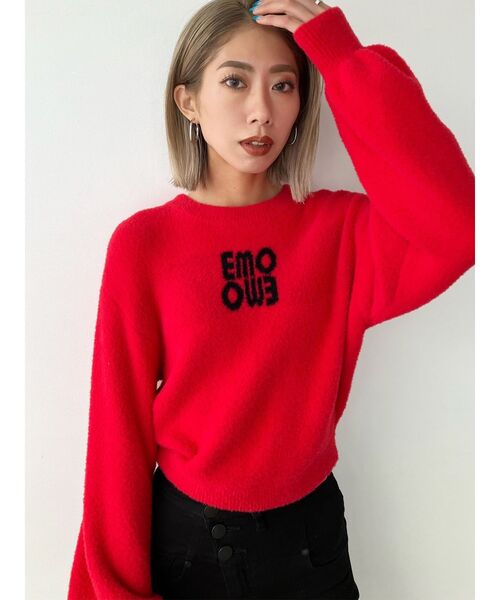 EMODA(エモダ)の「ジャガードロゴニット(ニット/セーター・レディース・ブルー/レッド/ブラック/ベージュ・FREE)」の14枚目の写真