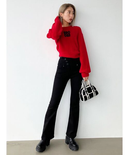 EMODA(エモダ)の「ジャガードロゴニット(ニット/セーター・レディース・ブルー/レッド/ブラック/ベージュ・FREE)」の17枚目の写真