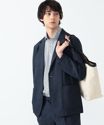 BEAMS HEART | 【クイックドライ・吸汗速乾】BEAMS HEART / デニムプリント シアサッカー 2ボタン ジャケット 24SS（セットアップ対応）_(テーラードジャケット)