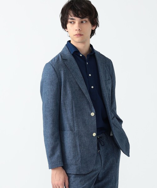 BEAMS デニムプリント シアサッカー 2ボタン ジャケット パンツ　セット BEAMS OUTLET｜デニムプリント シアサッカー 2ボタン ジャケット