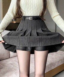 LAC-VERT | 【インパン・ベルト付き】ウールタッチプリーツスカート(スカート)