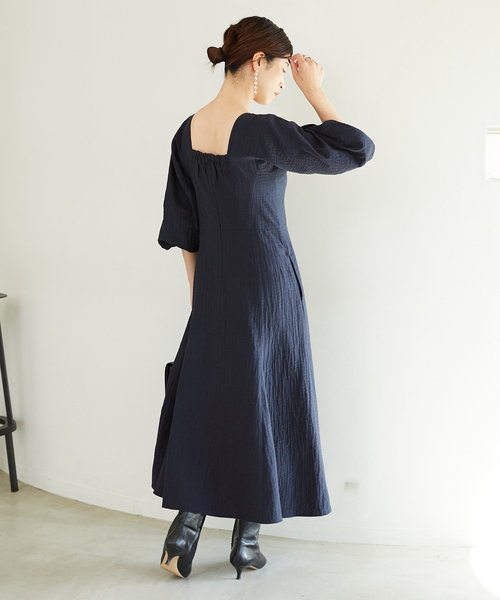 24SS ヴェルメイユパーイエナ トリプルクロスフレアワンピース 38 紺 24SS ヴェルメイユパーイエナ トリプルクロスフレアワンピース 38 紺