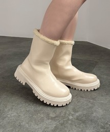 【ISOOK / アイスー】トラックソールボアブーツ / 厚底ブーツ ローヒール ショートブーツ ZOZOTOWN限定