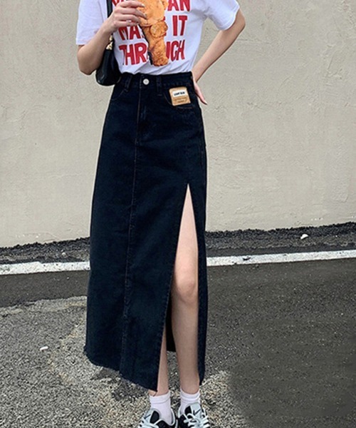Miniministore（ミニミニストア）の「スカート スリット デニムスカート 韓国（デニムスカート・レディース・サックスブルー/ブラック・S/L/M/XL）」の2枚目の写真