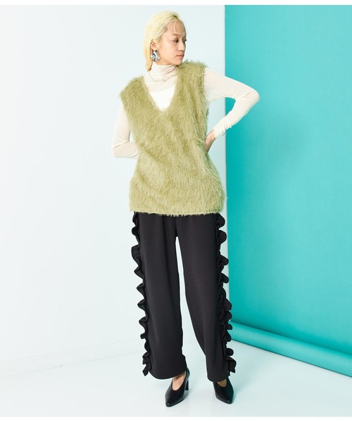 Settimissimo（セッティミッシモ）の「スパーリングシャギー Vネック 2WAYジレ ベスト（ベスト・レディース・アイボリー/オリーブ・FREE）」の9枚目の写真