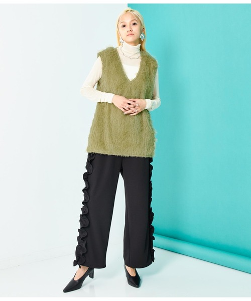 Settimissimo（セッティミッシモ）の「スパーリングシャギー Vネック 2WAYジレ ベスト（ベスト・レディース・アイボリー/オリーブ・FREE）」の12枚目の写真