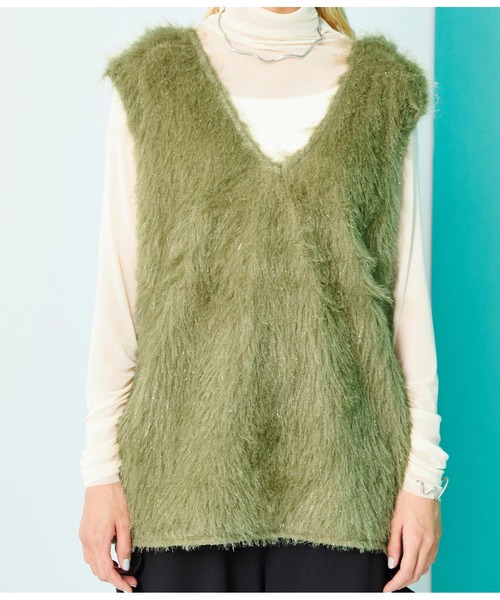 Settimissimo（セッティミッシモ）の「スパーリングシャギー Vネック 2WAYジレ ベスト（ベスト・レディース・アイボリー/オリーブ・FREE）」の16枚目の写真