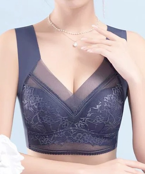 Lace Ladies（レースレディース）の「レース × シアー ドッキング ノンワイヤー ブラ ナイトブラ（ナイトブラ・レディース・ピンク/ダークグレー/ベージュ/ブラック/ブルー・85/80/75/70）」の3枚目の写真