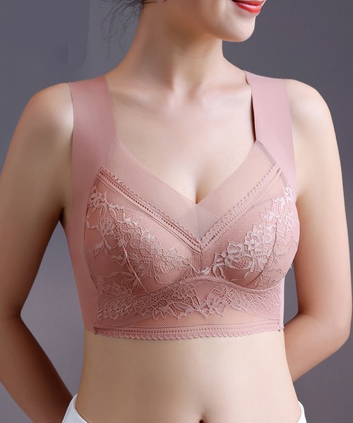 Lace Ladies（レースレディース）の「レース × シアー ドッキング ノンワイヤー ブラ ナイトブラ（ナイトブラ・レディース・ピンク/ダークグレー/ベージュ/ブラック/ブルー・85/80/75/70）」の7枚目の写真