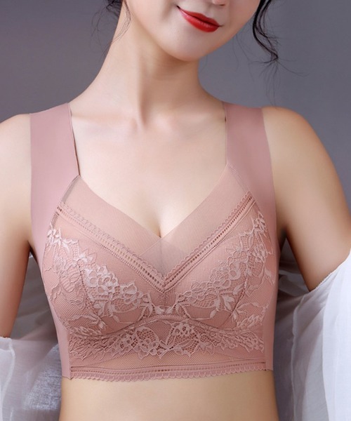 Lace Ladies（レースレディース）の「レース × シアー ドッキング ノンワイヤー ブラ ナイトブラ（ナイトブラ・レディース・ピンク/ダークグレー/ベージュ/ブラック/ブルー・85/80/75/70）」の8枚目の写真