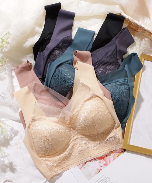 Lace Ladies（レースレディース）の「レース × シアー ドッキング ノンワイヤー ブラ ナイトブラ（ナイトブラ・レディース・ピンク/ダークグレー/ベージュ/ブラック/ブルー・85/80/75/70）」の14枚目の写真