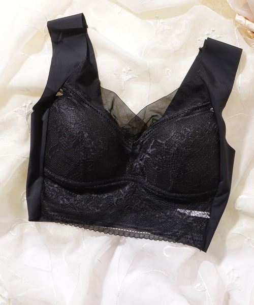 Lace Ladies（レースレディース）の「レース × シアー ドッキング ノンワイヤー ブラ ナイトブラ（ナイトブラ・レディース・ピンク/ダークグレー/ベージュ/ブラック/ブルー・85/80/75/70）」の16枚目の写真