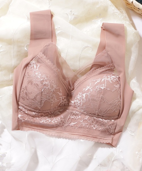 Lace Ladies（レースレディース）の「レース × シアー ドッキング ノンワイヤー ブラ ナイトブラ（ナイトブラ・レディース・ピンク/ダークグレー/ベージュ/ブラック/ブルー・85/80/75/70）」の18枚目の写真