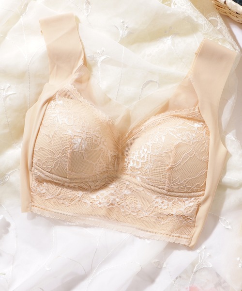 Lace Ladies（レースレディース）の「レース × シアー ドッキング ノンワイヤー ブラ ナイトブラ（ナイトブラ・レディース・ピンク/ダークグレー/ベージュ/ブラック/ブルー・85/80/75/70）」の19枚目の写真