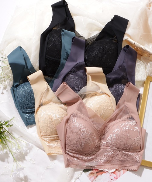 Lace Ladies（レースレディース）の「レース × シアー ドッキング ノンワイヤー ブラ ナイトブラ（ナイトブラ・レディース・ピンク/ダークグレー/ベージュ/ブラック/ブルー・85/80/75/70）」の13枚目の写真