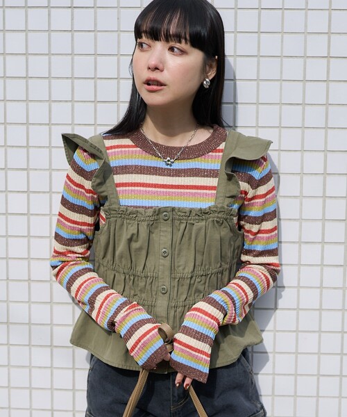 FREAK'S STORE(フリークスストア)の「ミリタリー シャーリングビスチェ(キャミソール・レディース・ブルー/ブラック/オリーブ・フリ-)」の3枚目の写真