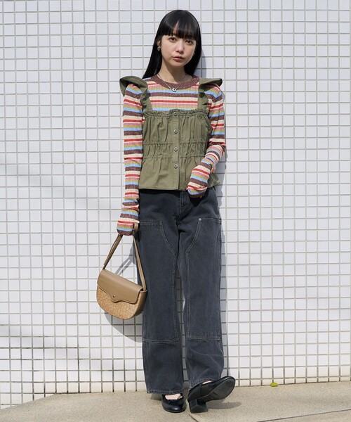 FREAK'S STORE(フリークスストア)の「ミリタリー シャーリングビスチェ(キャミソール・レディース・ブルー/ブラック/オリーブ・フリ-)」の4枚目の写真