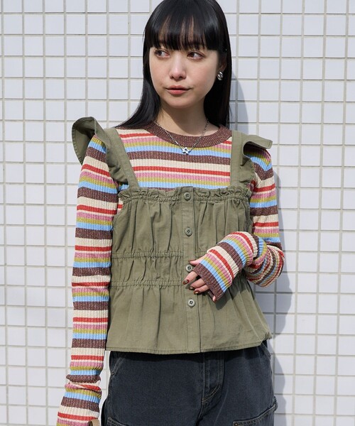 FREAK'S STORE(フリークスストア)の「ミリタリー シャーリングビスチェ(キャミソール・レディース・ブルー/ブラック/オリーブ・フリ-)」の8枚目の写真