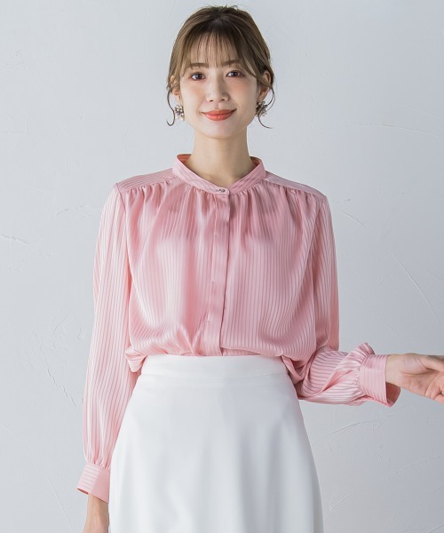 ketty(ケティ)の「【大HIT定番】シャドーストライプバンドカラーブラウス ≪洗濯機で洗える≫(シャツ/ブラウス・レディース・オフホワイト/ブラック/ピンク/ライトグレー/ベージュ/パープル・M)」の6枚目の写真