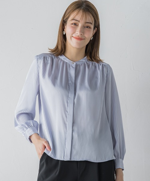 ketty(ケティ)の「【大HIT定番】シャドーストライプバンドカラーブラウス ≪洗濯機で洗える≫(シャツ/ブラウス・レディース・オフホワイト/ブラック/ピンク/ライトグレー/ベージュ/パープル・M)」の3枚目の写真