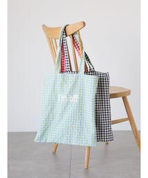 ギンガムロゴプリントトートバッグ