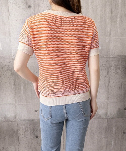 Miniministore(ミニミニストア)の「ボーダー柄サマーニットトップス 半袖春夏(ニット/セーター・レディース・ブラック/オレンジ/グリーン・M/S)」の17枚目の写真