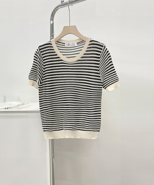 Miniministore(ミニミニストア)の「ボーダー柄サマーニットトップス 半袖春夏(ニット/セーター・レディース・ブラック/オレンジ/グリーン・M/S)」の21枚目の写真