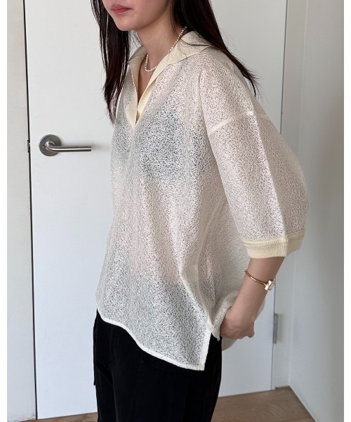 leimn（レイムン）の「5分袖シアーポロシャツ（Tシャツ/カットソー・レディース・アイボリー/ブラック・FREE）」の11枚目の写真