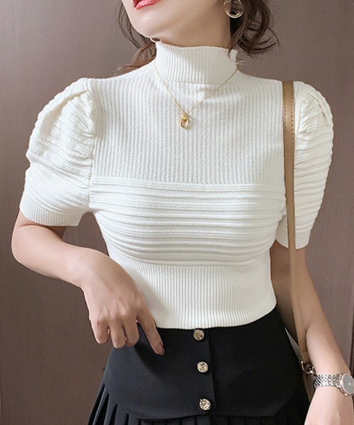 Miniministore(ミニミニストア)の「サマーニット レディーストップス薄手半袖(ニット/セーター・レディース・ベージュ/カーキ/オフホワイト/ブラック/ダークグリーン/ライトベージュ・FREE)」の19枚目の写真