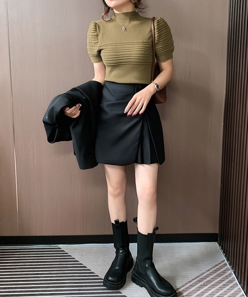 Miniministore(ミニミニストア)の「サマーニット レディーストップス薄手半袖(ニット/セーター・レディース・ベージュ/カーキ/オフホワイト/ブラック/ダークグリーン/ライトベージュ・FREE)」の8枚目の写真
