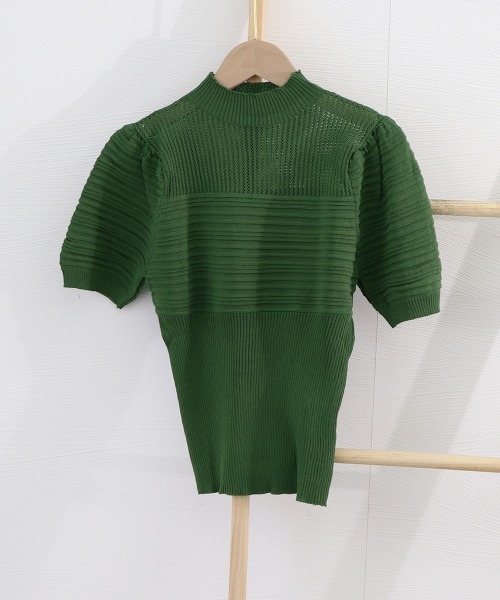 Miniministore(ミニミニストア)の「サマーニット レディーストップス薄手半袖(ニット/セーター・レディース・ベージュ/カーキ/オフホワイト/ブラック/ダークグリーン/ライトベージュ・FREE)」の14枚目の写真