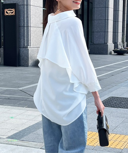 Chez toi（シェトワ）の「リネンタッチBACKフリルスキッパーシャツ（Tシャツ/カットソー・レディース・ベージュ/オフホワイト/ブラック/カーキ・FREE）」の5枚目の写真