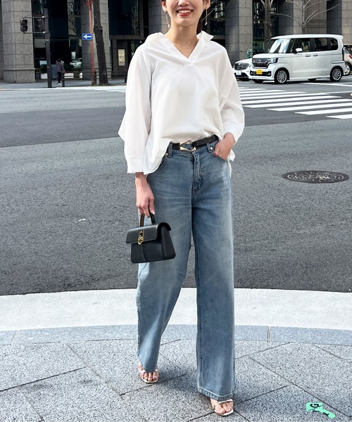 Chez toi（シェトワ）の「リネンタッチBACKフリルスキッパーシャツ（Tシャツ/カットソー・レディース・ベージュ/オフホワイト/ブラック/カーキ・FREE）」の6枚目の写真