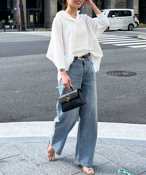 Chez toi（シェトワ）の「リネンタッチBACKフリルスキッパーシャツ（Tシャツ/カットソー・レディース・ベージュ/オフホワイト/ブラック/カーキ・FREE）」の7枚目の写真