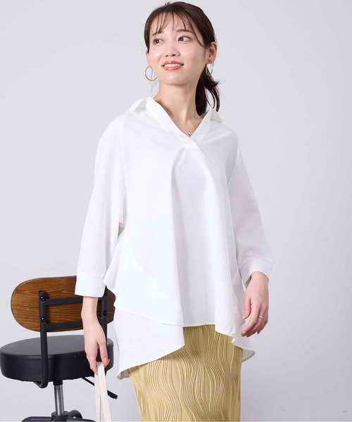 Chez toi（シェトワ）の「リネンタッチBACKフリルスキッパーシャツ（Tシャツ/カットソー・レディース・ベージュ/オフホワイト/ブラック/カーキ・FREE）」の9枚目の写真