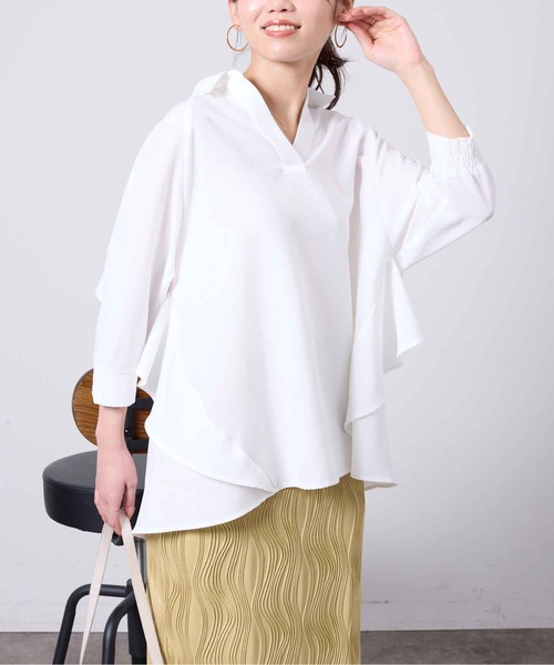 Chez toi（シェトワ）の「リネンタッチBACKフリルスキッパーシャツ（Tシャツ/カットソー・レディース・ベージュ/オフホワイト/ブラック/カーキ・FREE）」の10枚目の写真