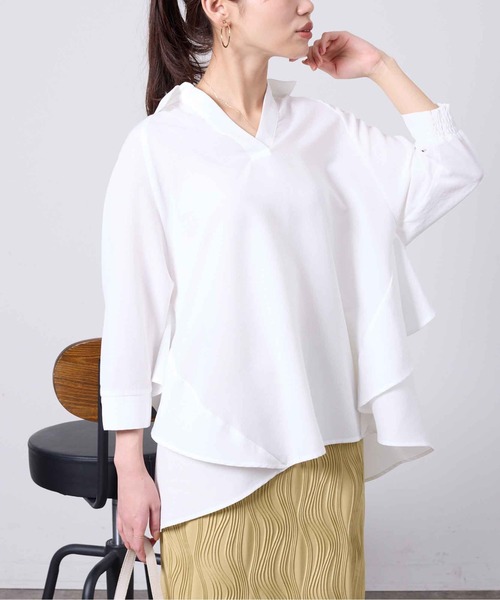 Chez toi（シェトワ）の「リネンタッチBACKフリルスキッパーシャツ（Tシャツ/カットソー・レディース・ベージュ/オフホワイト/ブラック/カーキ・FREE）」の11枚目の写真