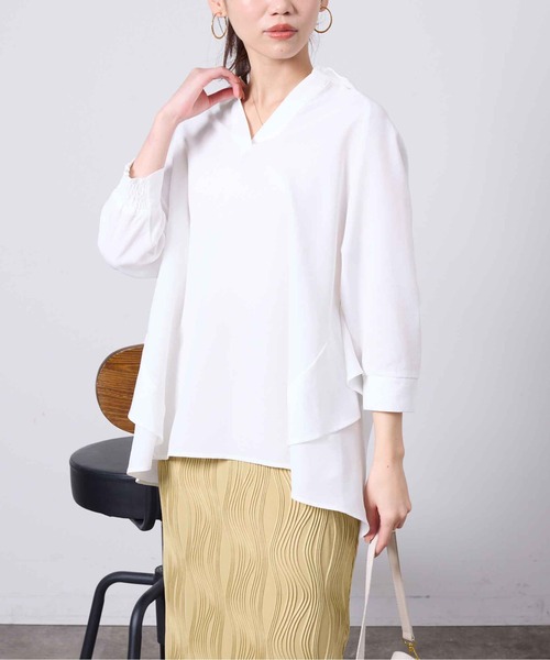 Chez toi（シェトワ）の「リネンタッチBACKフリルスキッパーシャツ（Tシャツ/カットソー・レディース・ベージュ/オフホワイト/ブラック/カーキ・FREE）」の12枚目の写真