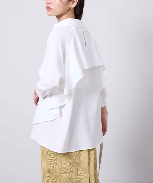 Chez toi（シェトワ）の「リネンタッチBACKフリルスキッパーシャツ（Tシャツ/カットソー・レディース・ベージュ/オフホワイト/ブラック/カーキ・FREE）」の14枚目の写真